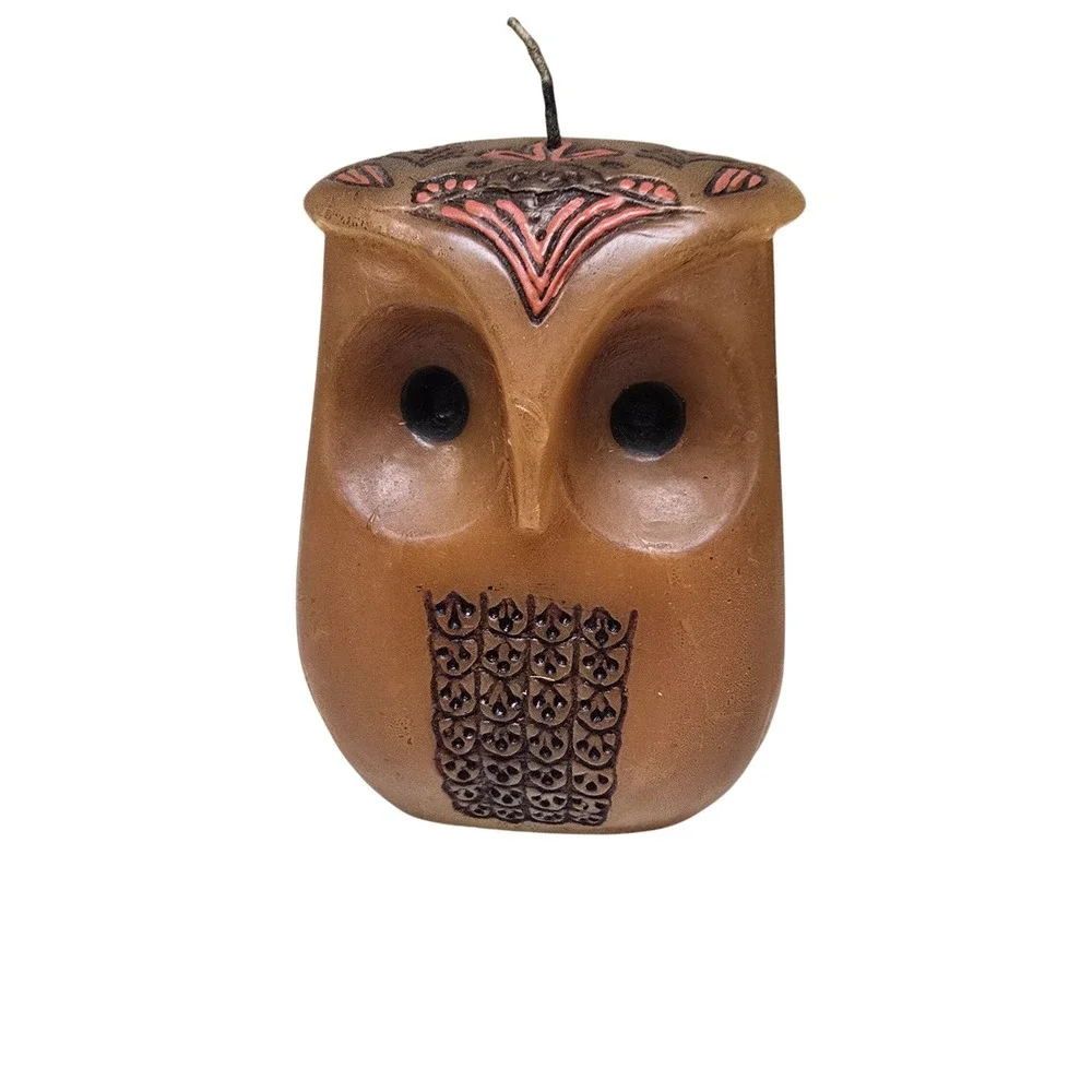 Vintage Hallmark Owl Candle Handcrafted Mexico Brown Pink Figural Decorative Wax